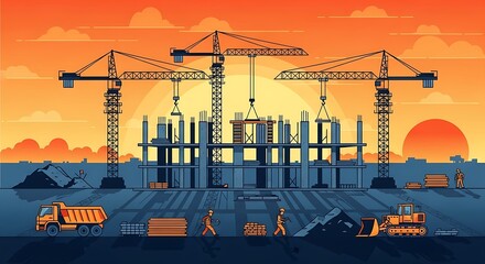 Building construction cranes.