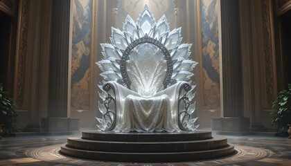 A majestic crystal throne shaped like a lotus blossom,