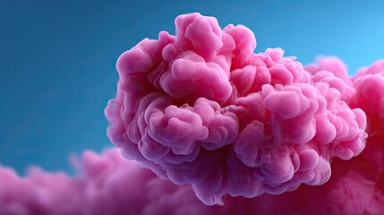 Obraz premium Puffs of pink smoke on blue background concept. A vibrant pink cloud formation against a blue background.