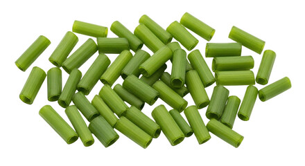 Isolated heap of chopped fresh chives for ingredient in culinary food preparation recipes