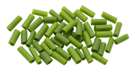 Isolated heap of chopped fresh chives for ingredient in culinary food preparation recipes