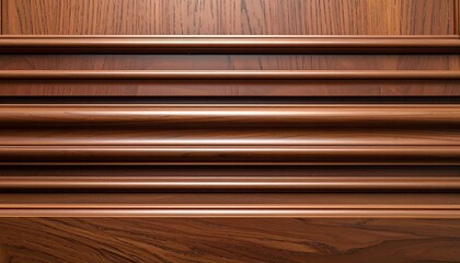 Close-up of multiple, horizontal, sculpted wooden moldings