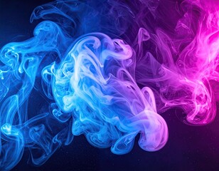 Fototapeta premium Vibrant blue and pink smoke swirls against a dark backdrop
