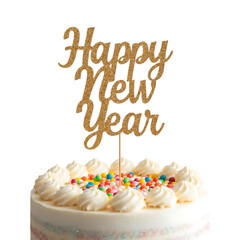 Celebration Cake with &ldquo;Happy New Year&rdquo; Topper &ndash; Festive Holiday Dessert Transparent PNG