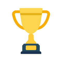 Golden trophy cup flat icon. Winner cup for competition