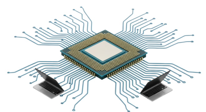 Isolated High Technology Computer Component Interconnected with Laptops on the Surface