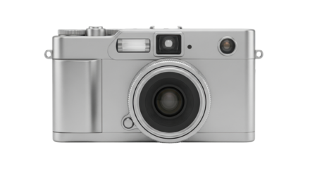 Isolated compact photo device, silver color, stylish design, for hobbyist and professional users