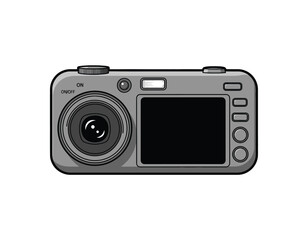 Retro digital camera illustration, a vintage point-and-shoot camera with a lens and LCD screen, perfect for graphic design projects