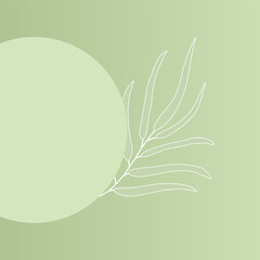 Green square background with doodle leaves and space for text. Trendy backdrop design for social media, print, newsletters. Natural and eco-friendly background for cosmetics, spa, and health themes.