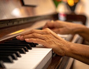 Obraz premium Close-up of hands playing a piano