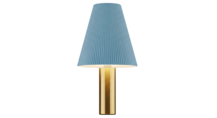 Isolated tabletop lamp with blue pleated lampshade and gold finish metal base indoor lighting