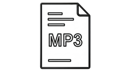 Isolated MP3 file icon with a turned page corner for a document in audio media format