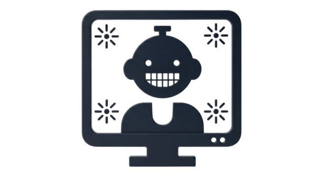 Isolated Computer Monitor Icon with Robot Face Design for Website or App Interface