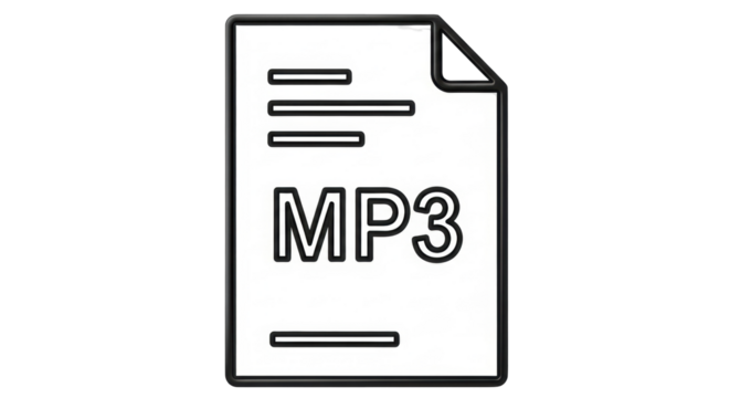 Isolated MP3 file icon with a turned page corner for a document in audio media format