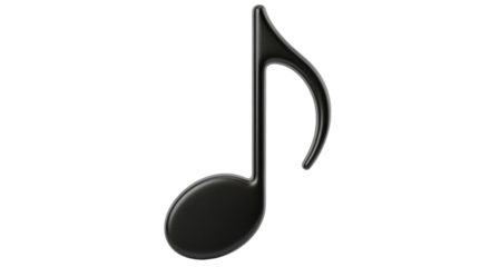Isolated eighth note musical symbol, black shiny music sign, elegant shape, single note
