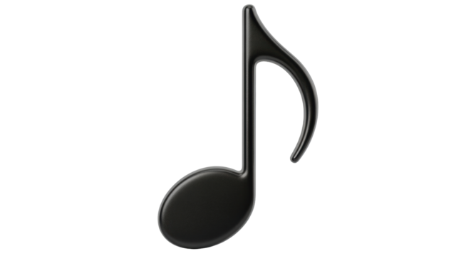 Isolated eighth note musical symbol, black shiny music sign, elegant shape, single note - Powered by Adobe