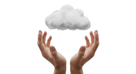 Isolated hands holding a cloud representing online storage and cloud computing technology