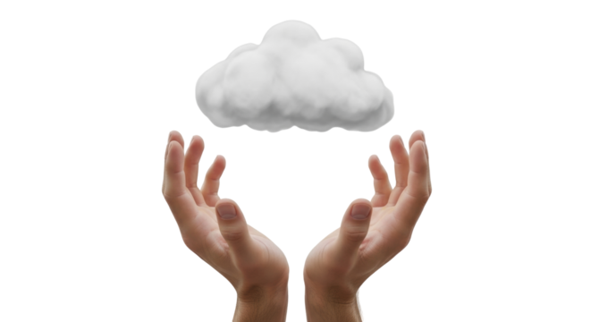 Isolated hands holding a cloud representing online storage and cloud computing technology - Powered by Adobe