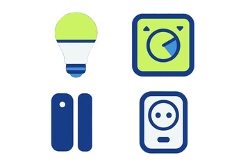 Modern smart home technology icons with energy efficient light bulb timer and power outlet