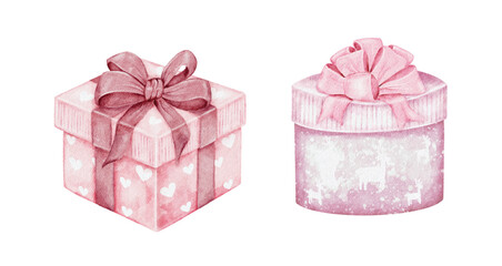 Watercolor Holiday Gift Boxes with Ribbons