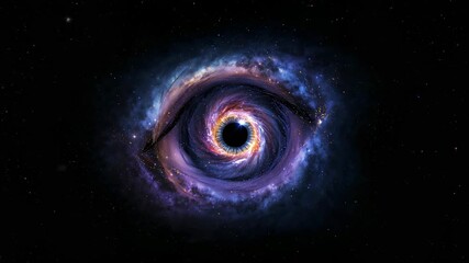 Opening shot showing swirling accretion disk in outer space around dark void with distant stars - Powered by Adobe