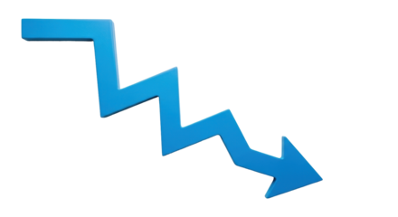Isolated Light Blue Arrow Pointing Downwards Symbolizing Negative Trend in Market Price, Business
