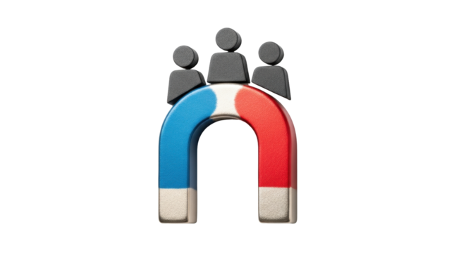 Isolated magnet attracting customers, metaphor for success, retention, engagement, growth