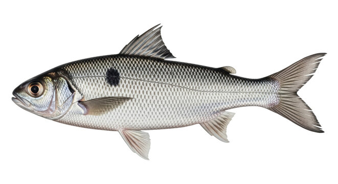 Isolated Adriatic dace fish with large scales, freshwater fish from Europe, with black spot