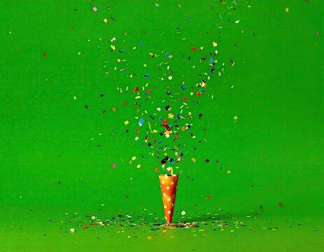 Confetti erupts from cone on green