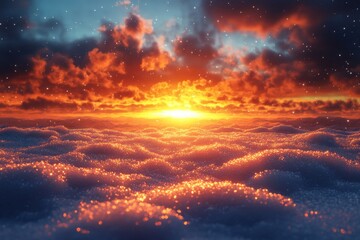 Sunset over clouds.