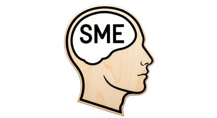 Isolated cutout showing head in profile with SME letters inside brain, conceptual idea
