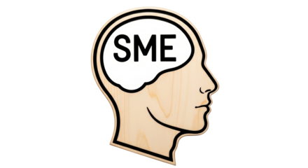Isolated cutout showing head in profile with SME letters inside brain, conceptual idea
