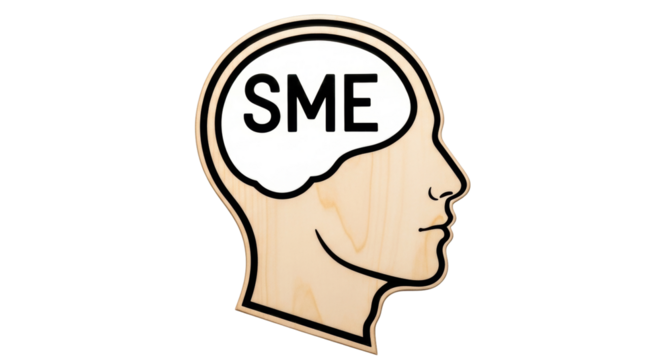 Isolated cutout showing head in profile with SME letters inside brain, conceptual idea