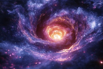 Spiral galaxy with bright orange center.
