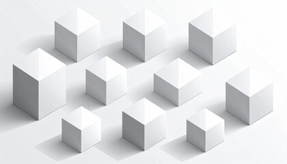 3D cubes aligned on a white surface for graphic design element, background pattern