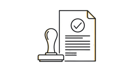 Isolated document approval stamp with checkmark, symbolizing validation and confirmation