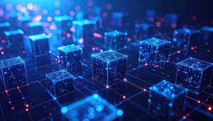 Abstract digital network of glowing cubes (3)