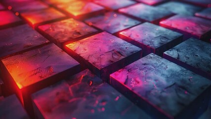 Chromatic Cubes: A visually striking display of abstract art featuring a grid of textured cubes in a vibrant mix of neon colors.  - Powered by Adobe