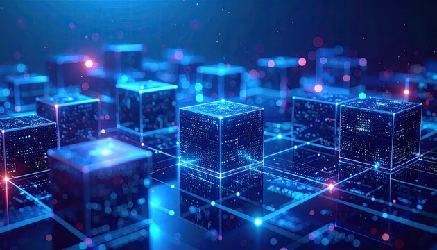 Abstract digital network of interconnected cubes