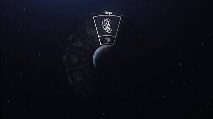 Virgo zodiac sign revealed on glowing horoscope wheel with shining stars background perfect for astrology apps and daily horoscope videos - Powered by Adobe