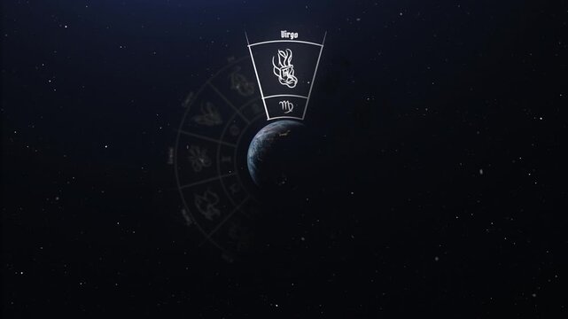 Virgo zodiac sign revealed on glowing horoscope wheel with shining stars background perfect for astrology apps and daily horoscope videos