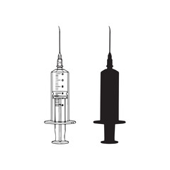 Conceptual Syringe Graphic Art with Detailed Outline and Bold Silhouette Balanced Composition. 