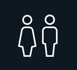 Gender icon. Man and Woman icon isolated minimal design. Toilet line icon, outline vector sign, linear style pictogram isolated on white. WC symbol, vector logo illustration.