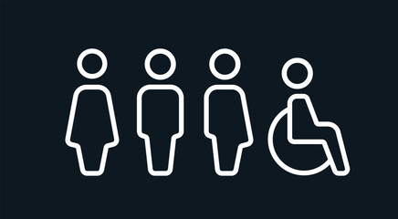 All gender restroom sign. Toilet line icon, linear style vector pictogram. WC gender symbol.
