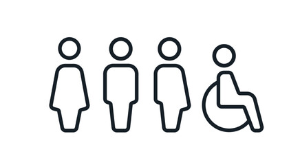All gender restroom sign. Toilet line icon, linear style vector pictogram. WC gender symbol.
