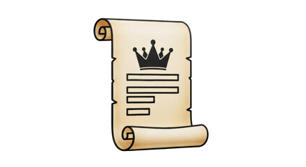 Isolated antique parchment scroll with crown, treaty, declaration, letter document concept