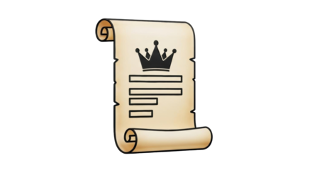 Isolated antique parchment scroll with crown, treaty, declaration, letter document concept