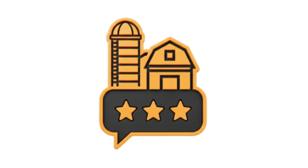 Isolated Farmhouse and Silo Inside Comment Bubble with Three Stars, Review Concept