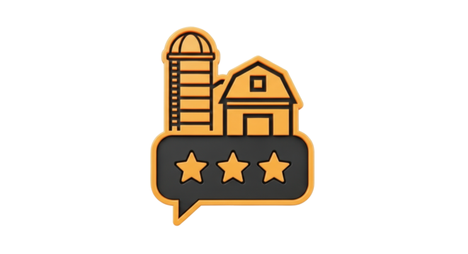 Isolated Farmhouse and Silo Inside Comment Bubble with Three Stars, Review Concept