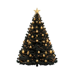Golden Decorated Christmas Tree isolated on transparent background
